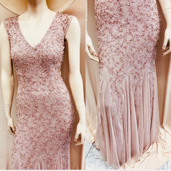 Aidan Mattox beaded cap sleeves V-Neck mermaid Long Dress - Picture 3 of 12